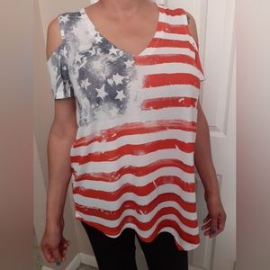 Woman's tee Patriotic w/cutout shoulder..new